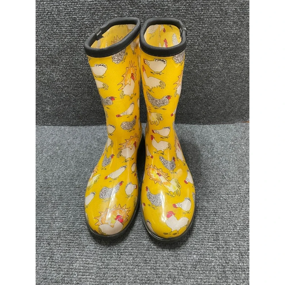 Sloggers Womens 10 Yellow Chicken Print Rain Boots Waterproof Garden Made in USA